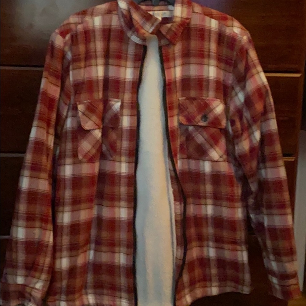 Red & White Zip-Up Flannel with wooly interior